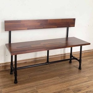 Banc d'extérieur au design industriel GBD019 avec dossier en bois d'acacia et pieds en tube pour terrasse, parc ou jardin - Product Image 3