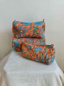 3-Piece Cotton Floral Print <b>Makeup</b> <b>Bag</b> Set Zipper Closure Lightweight Cosmetic Organizer for Travel Toiletries (Multi-Capacity) - Product Image 6