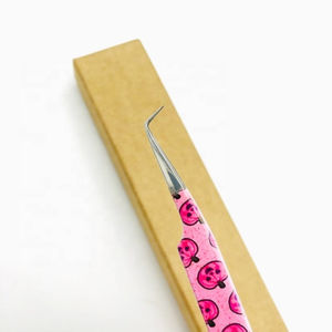 Pinzas de extensión de pestañas impresas personalizadas 90 grados recubierto de papel de acero inoxidable Etiqueta Privada punta de fibra pestañas probadas a mano - Product Image 4