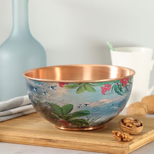 Set of Two Gold Exterior <b>Bowls</b> with Vibrant <b>Red</b> Interiors - Modern Metal <b>Bowls</b> for Salads, Fruits, or Decorative Display - Product Image 4