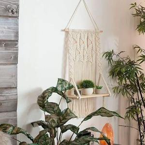 Handmade Macrame Tapestry Wooden <b>Board</b> Macrame <b>Mat</b> Wooden Shelf Hanging Rack Macram Shelf - Product Image 4