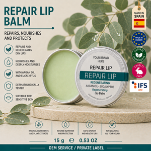 Bálsamo Labial Reparador de Marca Privada 15ml OEM |   Cuidado Labial Hidratante y Nutritivo con Argán y Manteca de Karité |   España Natural EU - Product Image 1