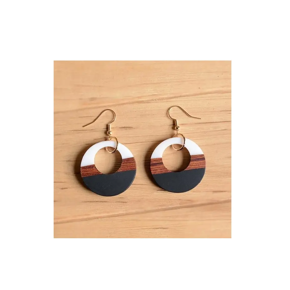 Pendientes para niñas, joyería de estilo bohemio, pendientes combinados de resina de madera, pendientes de moda para mujer, producto artesanal de tendencia