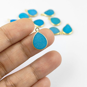 Argent Sterling 925 Bleu Druzy Charme Lunette Pendentif Poire Forme Charme Pendentif - Product Image 6