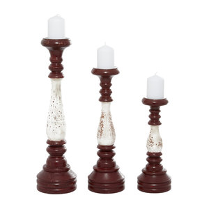 Portavelas de madera marrón y blanco de doble tono de lujo del fabricante con diseño único de pilar de Navidad y base de metal - Product Image 1