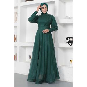 ชุดราตรีซิปประดับกลิตเตอร์ คอสูง ไซส์ XL ยาวลากพื้น สไตล์โรแมนติกสำหรับงานทางการ พร้อมชายกระโปรงยาว - Product Image 3