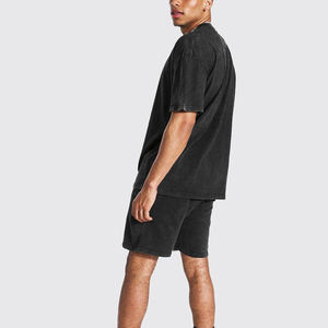 Nouveau modèle hommes été deux pièces respirant 100% coton confortable poids moyen couleur unie Logo personnalisé ensemble court - Product Image 2