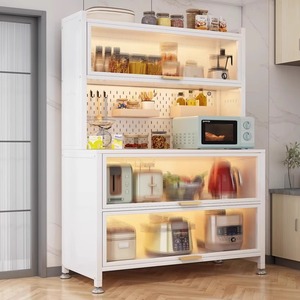<b>Kitchen</b> Multi-functional Modular Adjustable Foldable Storage Rack Multi-Layer <b>Sideboard</b> Cabinet Dust-Proof Design Modern Black - Product Image 2