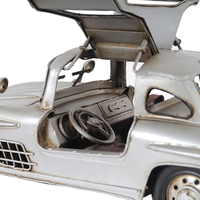 AJ083 - Modèle de voiture classique Mercedes Benz 300L Gullwing argentée, véhicule classique en bois peint à la main, objet de collection nautique pour la maison