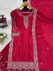 Hermosa ropa de fiesta superior-inferior con Plazzo con hilo con trabajo de secuencia - Product Image 3