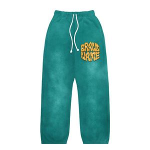 Pierna holgada pantalones de chándal Vintage de lujo lavado ácido recto de alta calidad Algodón Y2K impresión impresa de punto logotipo personalizado hombres negro - Product Image 4