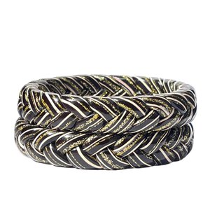 Bracelets en lac noir faits à la main avec motif vague Leheriya doré et blanc, style queue de cheval, ensemble de 2 pièces - Product Image 2