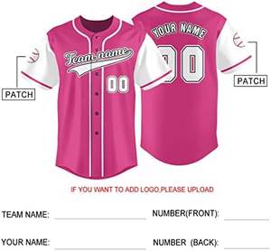 New <b>Pink</b> Baseball Jersey Button-Down Shirt | Personalized Name & Number | Unisex Sports Uniform - Product Image 2