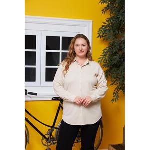 Camisa de punto drapeada de mezcla modal para mujer, talla grande, color crema elegante, top cómodo de corte holgado - Product Image 4