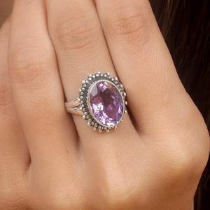 Top 925 argent Sterling plaqué naturel coupe améthyste Marquise lunette réglage 8x10mm bague à la main bijoux à la mode pour les femmes - Product Image 3
