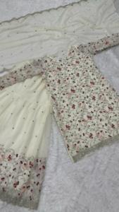 Haut en georgette entièrement cousu de haute qualité avec paillettes et ensemble de travail Zari Sharara pour les fêtes d'été indiennes et pakistanaises - Product Image 4