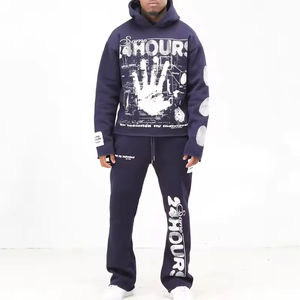 A medida su propio chándal de lavado ácido en blanco 400 450 500 Gsm hombres verano 100% ropa informal de algodón orgánico chándal de gran tamaño - Product Image 1