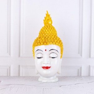 Estatua de cabeza de Buda pacífica hecha a mano con pelo dorado, novedad y decoración creativa del hogar para uso doméstico y de oficina - Product Image 1