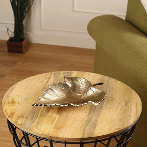 Gold Leaves Elegance Tray <b>Platter</b> Vintage Design Serving Tray for Home or Special Occasions Stoneware Dishes - Product Image 3