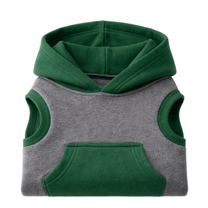 Sweat à capuche pour chien gris et vert, en polaire doux, sans manches, avec poche contrastée - Product Image 6