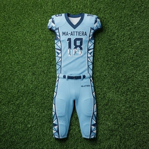 Custom Light Blue Football Jerseys <b>Padded</b> <b>Pants</b> Team Uniform Geometric Side Panel Number 18 Performance Sportswear Football Gear - Product Image 6