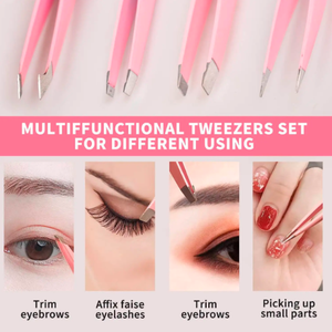 Juego de pinzas profesionales para cejas de acero inoxidable con punta inclinada de precisión, instrumento de vello facial encarnado con etiqueta privada - Product Image 6