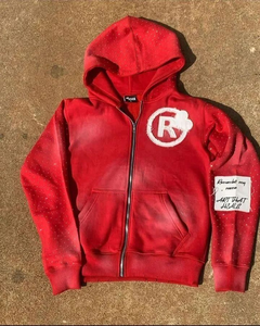 Survêtement à capuche pour homme, qualité supérieure, hiver, broderie, effet délavé, tendance, tissu respirant, fermeture éclair avec effet usé - Product Image 1