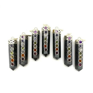 Princesa Corte Siete Chakras Puente Colgante Hematita y Cuarzo Elegante Forma De Diamante - Product Image 1