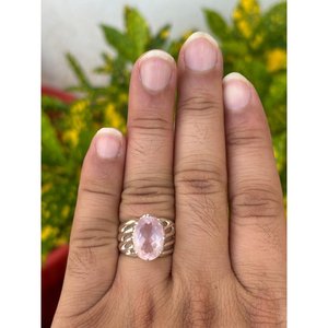 Bague ovale en argent 925 avec quartz rose, sertissage tendance, plaqué or rose et rhodium, certifiée IGI, cadeau avec placage couleur or 18 carats - Product Image 6