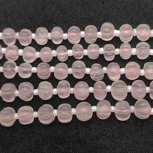 Brins de perles de citrouille sculptées en quartz rose Fournisseur de pierres précieuses en vrac de 8 pouces-Perles de melon - Product Image 6
