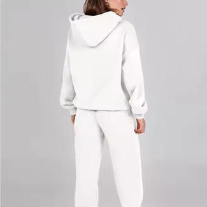 Blanc poids lourd français éponge pleine fermeture éclair femmes culture impression personnalisée gaufrage broderie logo détresse coton à capuche ensemble 100% coton - Product Image 5