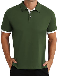 <b>Men's</b> Casual Slim Cotton for Polo <b>Shirt</b> Short-Sleeved with Lapel Color Contrast Design and Micro Elastic Base Solid Pattern - Product Image 4