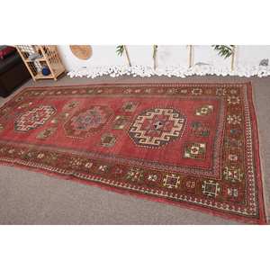 <b>Vintage</b> Turkish <b>Rug</b> Red Red Pattern Large Area 4.9 X 10.7ft Wool Material Boho Style 10mm Thickness Latex for Hallway Room Decor - Product Image 3