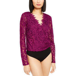 Body in Pizzo Rosa da Donna Leyden, Taglia Grande, in Nylon Lavorato a Maglia, Maniche Corte, per Inverno Estate Primavera Autunno, con Stampa, Vestibilità Aderente - Product Image 3