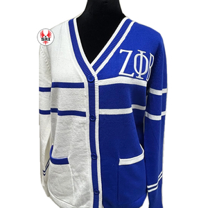 Cárdigans Acrílicos Bordados de la Hermandad Zeta Phi Beta para Mujer |   Suéter Cárdigan de Lana Bordado Personalizado para Mujer de la Hermandad ZPB - Product Image 1