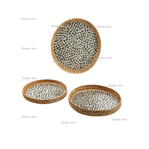 Juego de 2 Bandejas para Servir Alimentos de Ratán y Nácar, Diferentes Tamaños, Bandeja para Aperitivos y Postres, Más Vendida - Product Image 6