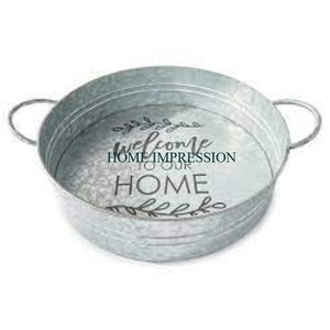 Wholesale Galvanized Round Metal Serving <b>Tray</b> Handmade Tabletop <b>Snacks</b> Serving <b>Tray</b> Kitchenware Food Safe <b>Tray</b> With Rope Handle - Product Image 2