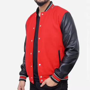 Veste universitaire pour homme sur mesure, corps en laine, manches en cuir, avec patchs en chenille brodés, veste de baseball pour homme - Product Image 2