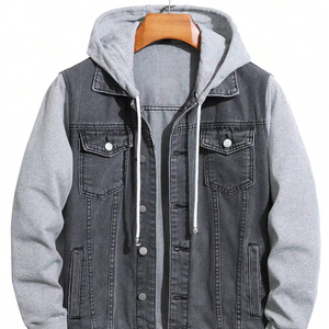Veste en jean à capuche pour homme, fermeture boutonnée sur le devant, manches longues, fermeture éclair, jean vintage, entièrement personnalisable - Product Image 1