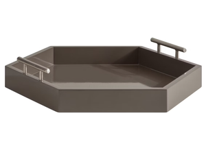 Elegante Bandeja Decorativa Hexagonal de Laca con Asas de Metal Dorado, Moderna Bandeja para Servir Multiusos de Vietnam - Product Image 4