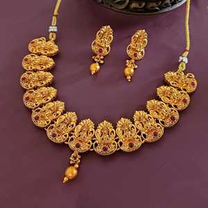 Fabricante indio chapado en oro religioso Laxmi gargantilla collar pendientes conjunto indio tradicional joyería conjunto nupcial para mujer - Product Image 1