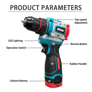 Mini perceuse électrique sans fil 16V, sans balais, mandrin auto-serrant 10mm, 55N.m, avec 2 batteries OEM - Product Image 5