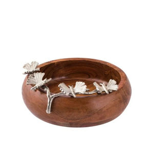 Présentoir de service pour hôtels Bol en bois de table fantaisie Design floral en bois d'acacia créatif Accent en métal pour les mariages Poli à la maison - Product Image 2