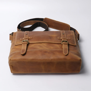 Bolso bandolera vintage de cuero genuino con correa de hebilla, bolso mensajero de un solo hombro para hombre, color marrón - Product Image 6