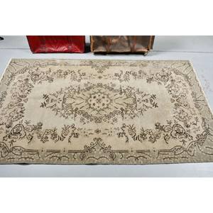 Alfombra vintage de 3.9x7 pies (120x212 cm), alfombra turca con diseño de plantas y árboles marrones - Product Image 3