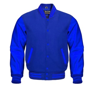 Premium hommes Letterman Baseball Varsity Bomber veste toile coupe-vent hiver bleu Royal rose laine manches en cuir véritable - Product Image 2