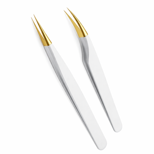 Ensemble de pinces à cils dorées de qualité supérieure, pointe droite et courbée, outil de précision pour extensions de cils, prise en main facile, professionnel, OEM, étiquette privée - Product Image 4