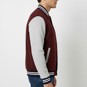 Chaqueta Varsity Marrón para Hombre con Mangas Grises, Logotipo Bordado en la Parte Delantera, Casual, Otoñal, Resistente al Viento, Transpirable, Cuello Alto, Cierre de Botón Sencillo - Product Image 6