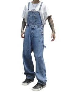 Salopette en jean ample pour homme, style streetwear, avec logo personnalisé - Product Image 4