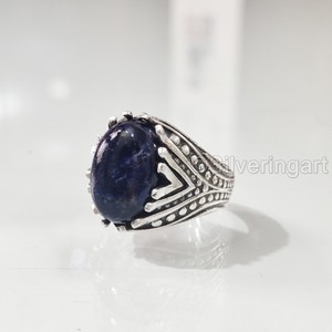 Anillo de Plata de Ley 925 con Piedra Natural de Sodalita Azul, Diseño Árabe, Regalo de Aniversario, Joyería para Hombre, Recién Llegado - Product Image 2